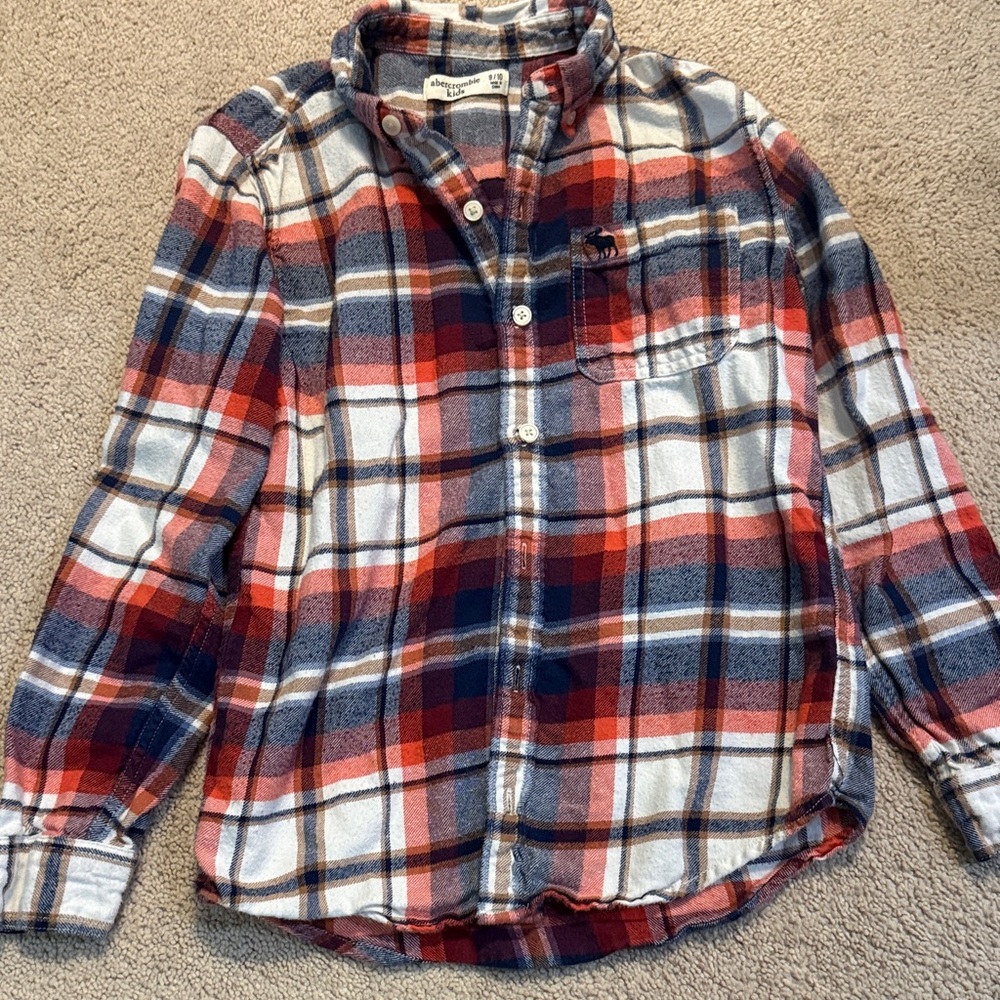 Abercrombie Kids Red and Blue Plaid Flannel Button Down Shirt